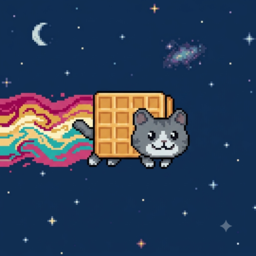 MemBat mascot — pixel waffle cat with a rainbow trail